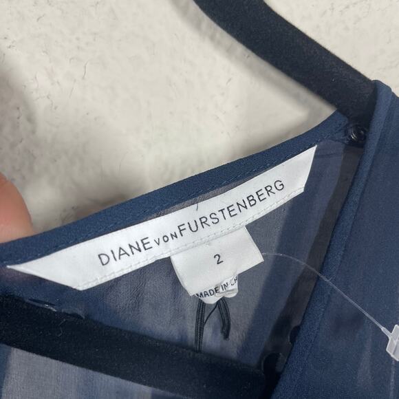 Diane Von Furstenberg 2 Abrielle Crystal Scoop Dress Mini Navy Silk Sleeveless - Picture 11 of 14